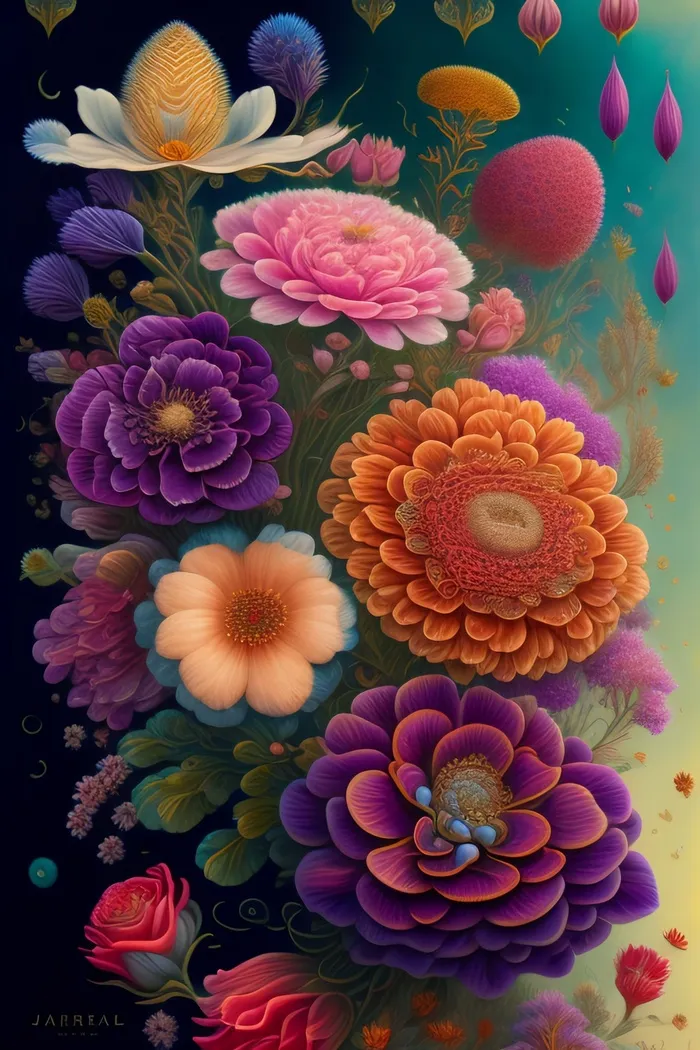 梦幻插画精细花朵海报壁纸