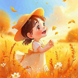 秋天秋叶小麦黄色落叶女孩小孩玩耍