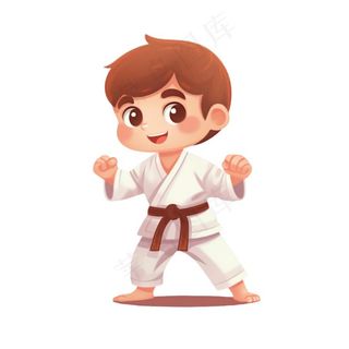 跆拳道男孩插画免抠