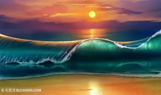 唯美夕阳大海海浪风景图片