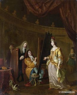 巴克森，卢多夫—一位画家在他的画室里，描绘一位女士