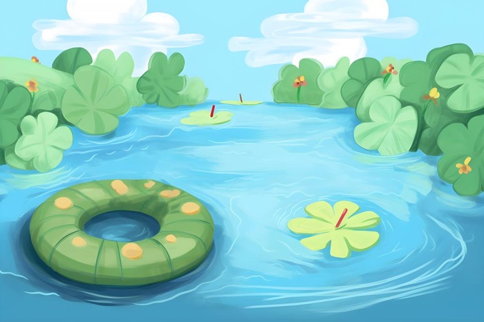 夏日玩水湖面植物荷叶睡莲插画背景(3600x2400)