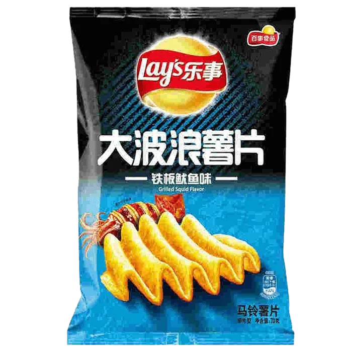 乐事大波浪薯片铁板鱿鱼味小吃超市商品白底图免抠实物摄影png格式图片透明底