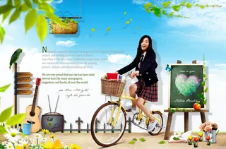 骑单车女人学生背景