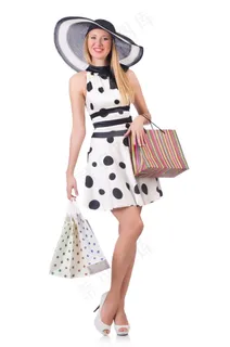 波点裙购物美女图片