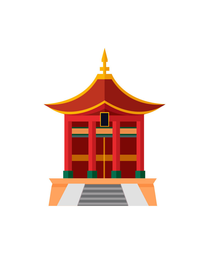 复古中国风国潮古建筑插画手绘高楼古塔AI素材亭子png免抠图