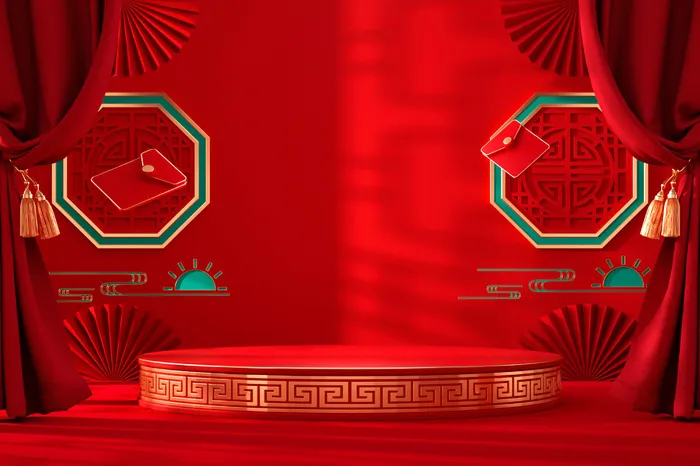 中国风古典喜庆C4D背景图3D国潮场景促销活动海报PSD设计素材模板psd模版下载