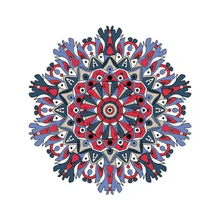 中国风古典民族风手绘曼陀罗花纹圆形插画AI矢量装饰图案PSD素材