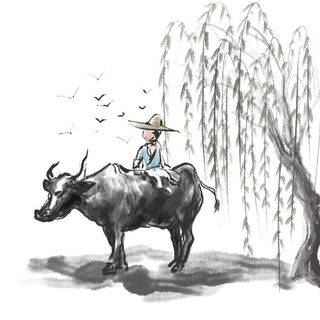 清明清明节卡通牧童看燕子