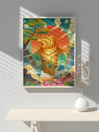 2022新年可爱卡通虎年国潮风海报