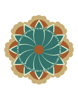 复古中式国潮风敦煌花纹装饰图案花卉藻井肌理圆形边框AI素材