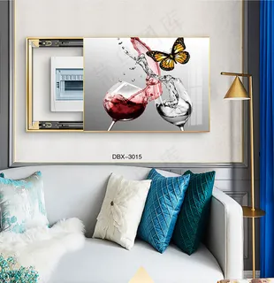 大气时尚家居室内装饰场景客厅沙发电表箱壁画背景图背景酒杯蝴蝶