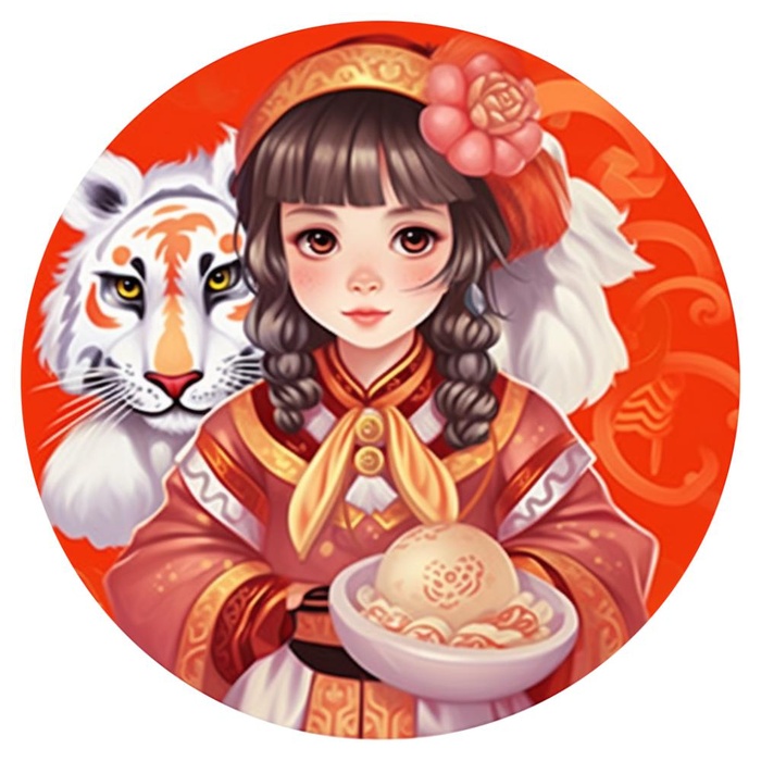 卡通插画人物喜庆红色衣服孩子老虎免抠(1024x1024)