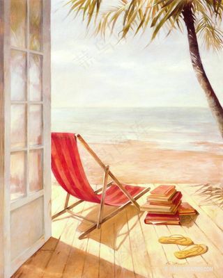 海景椰树躺椅高清风景画