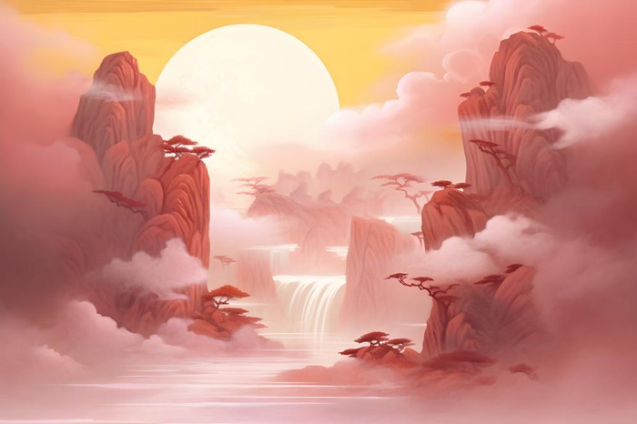 红色简约月光山脉背景(3600x2400)