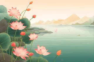 意境国潮荷花简约淡雅背景