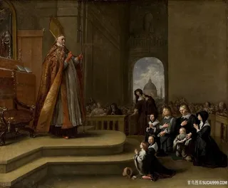 室内基督教人物油画风景画