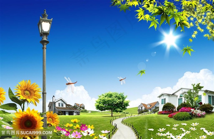 小区别墅美景韩式自然背景