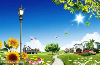 小区别墅美景韩式自然背景