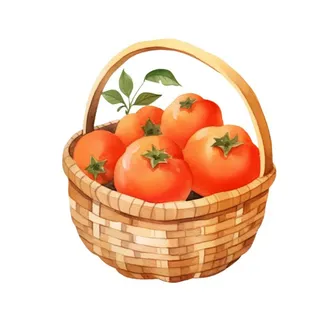 一篮柿子水果插画免抠