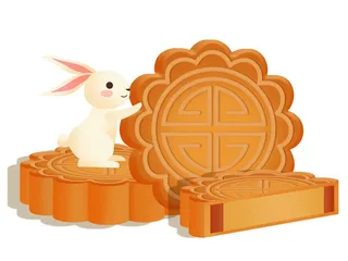 中秋节月饼兔子插画素材