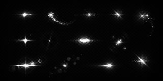 星光透明矢量闪亮的光白色闪光发光的灯光效果逼真的闪光和火花光效