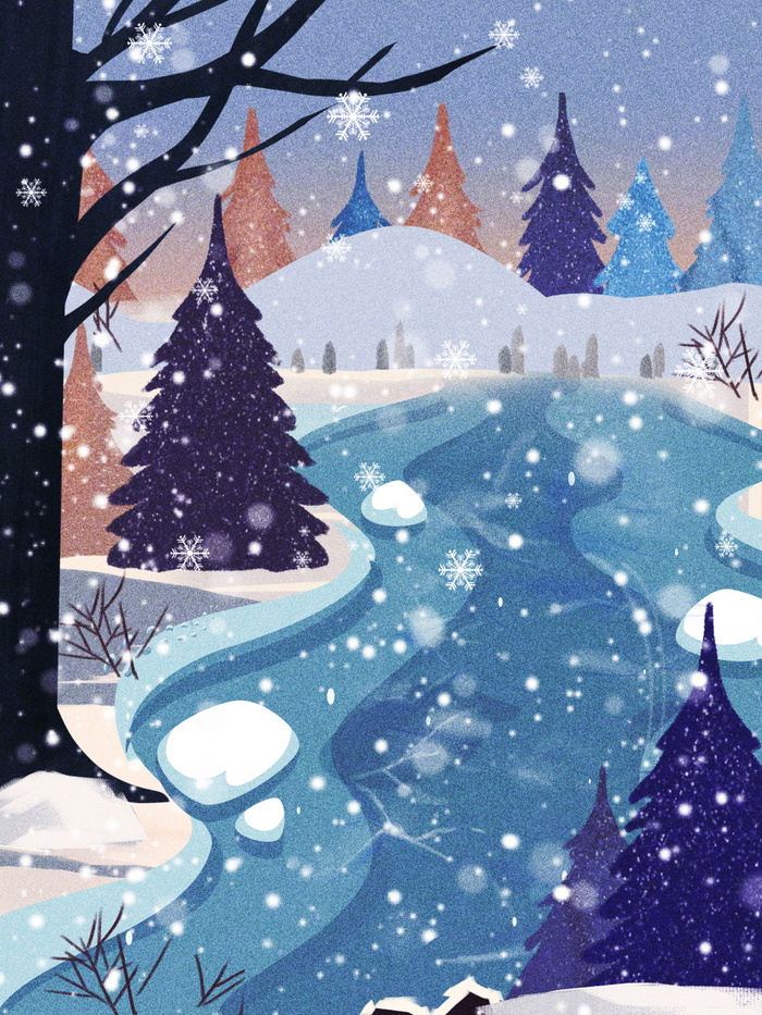 唯美小清新雪花冬天背景素材