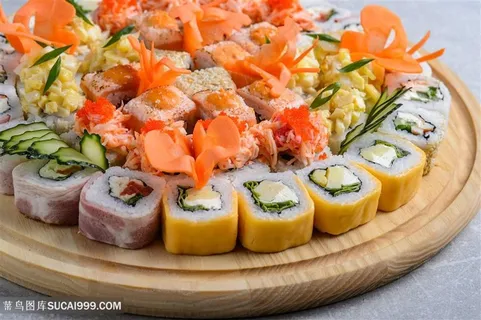 多口味的寿司近景特写摄影高清图片