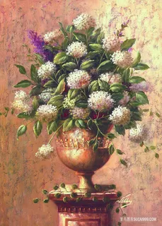 花瓶花卉手绘油画