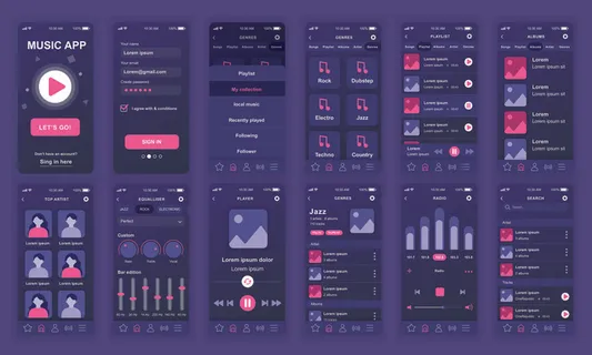 手机移动端整套APP交互UI界面套图作品集EPS矢量图设计素材