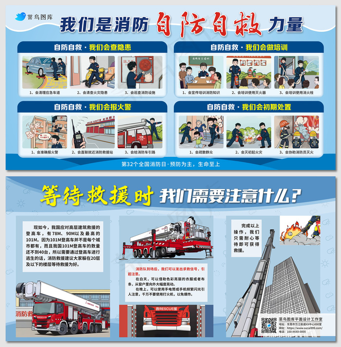 消防宣传月社区自防自救消防安全教育海报展板