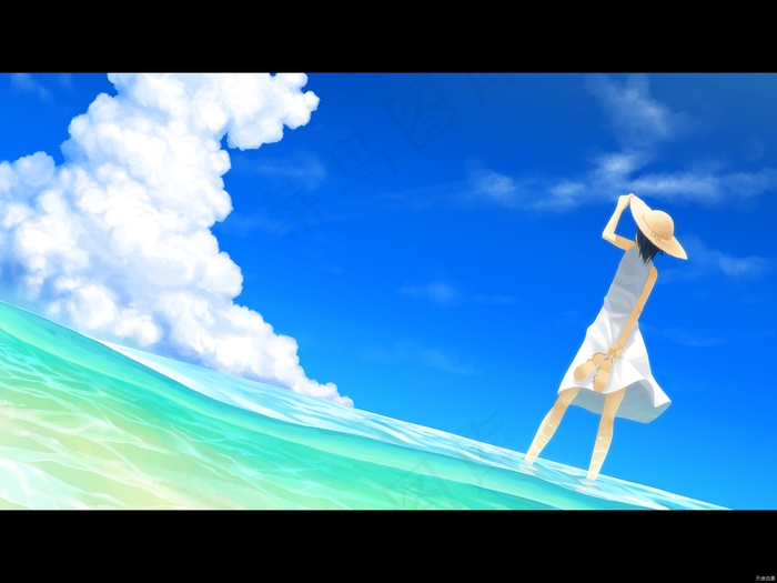 蓝天女孩壁纸982