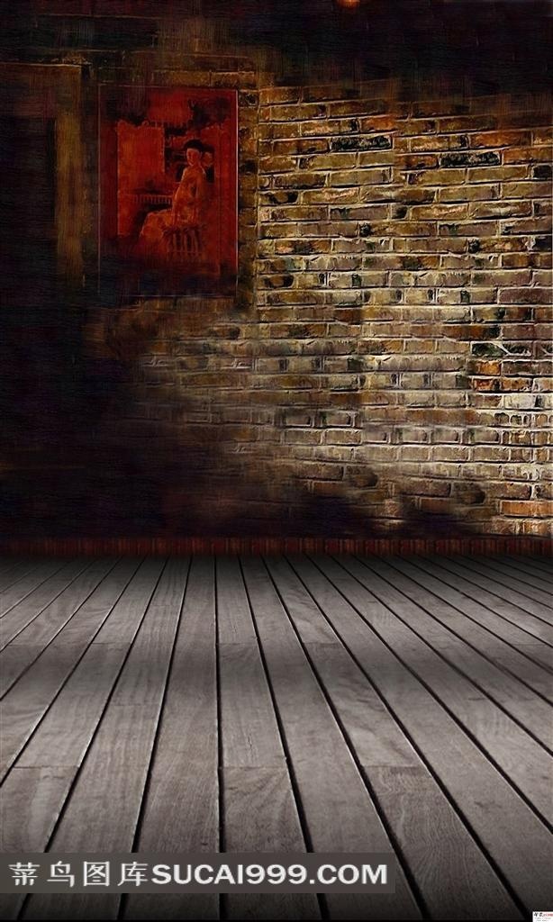 砖墙木地板摄影背景图片