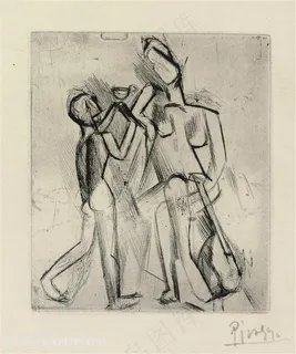 毕加索时尚素描艺术母子装饰画