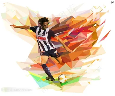 射门瞬间动感几何图拼接艺术设计