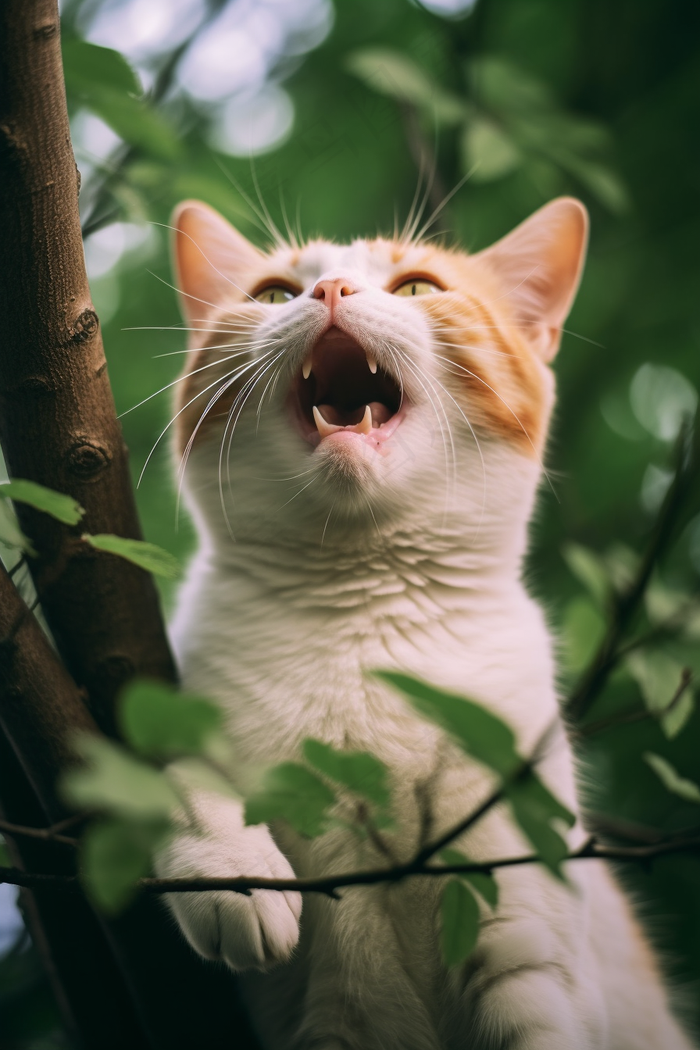 猫张开大嘴的猫咪可爱橘猫摄影图(2688x4032)