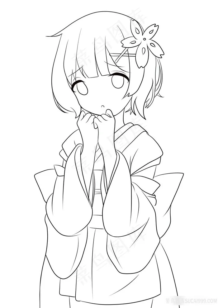 PS板绘线描卡通女孩