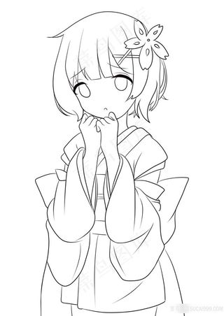 PS板绘线描卡通女孩