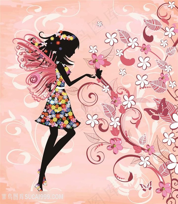 幸运仙子粉色唯美插画