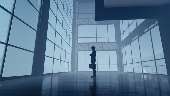 有投资组合的商务人士的剪影