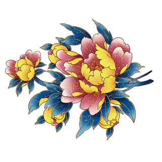 手绘国潮中国风古典牡丹花国花花卉装饰图案PSD设计素材