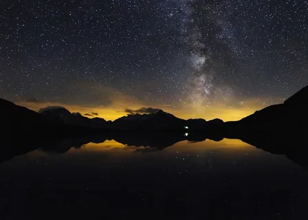 夜晚星空下的湖面倒影风景图片