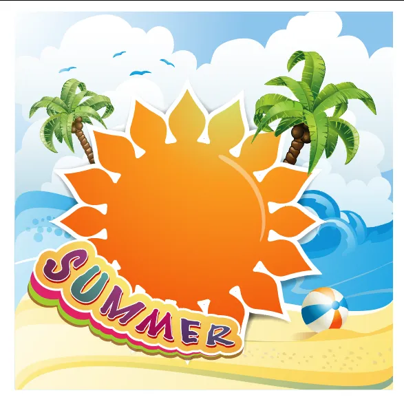 夏天海滩大海背景ai矢量模版下载