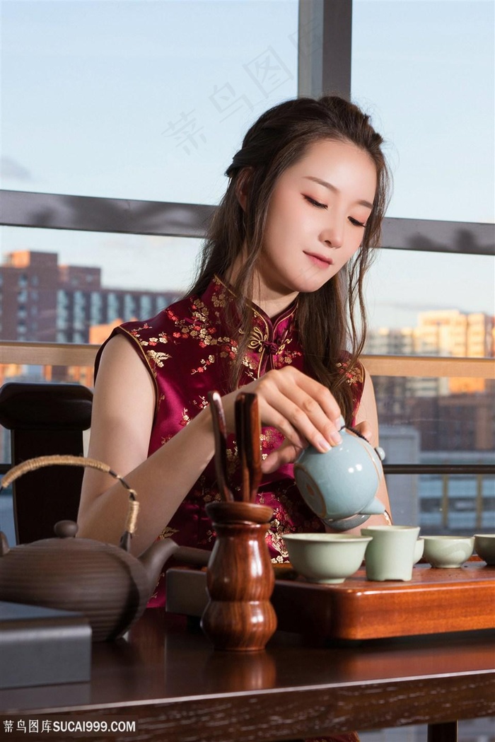 喝茶气质美女杨暖图片