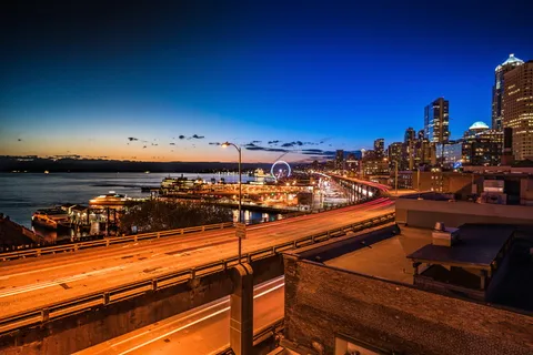 高清唯美城市夜景江边夜景