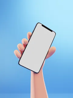 蓝色手持苹果手机插画展示样机