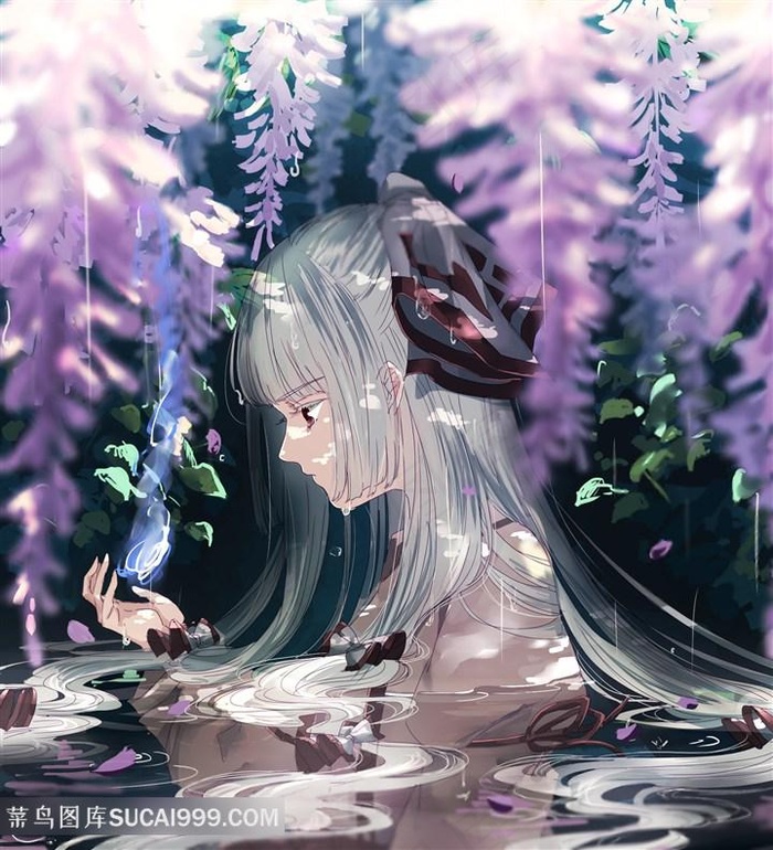 唯美水池中忧郁女生动图片