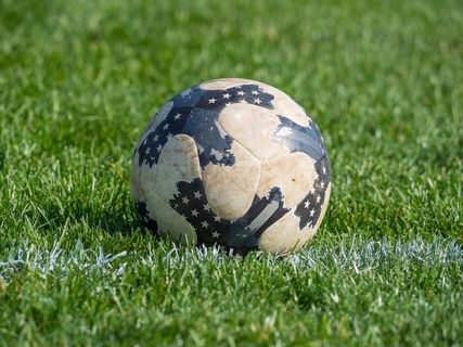 草地黑白足球图片