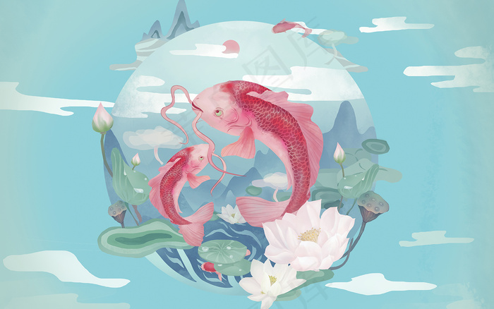 中国风古风国潮祥云旭日背景