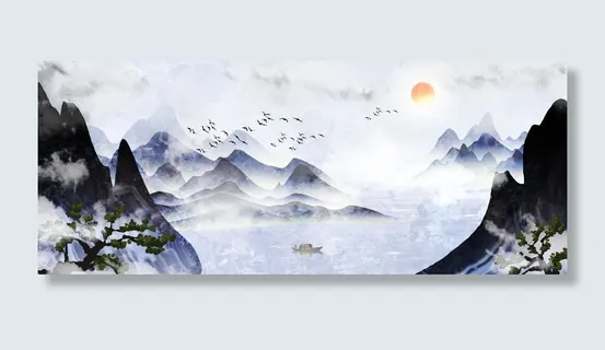 美丽湖水大燕风景画PSD素材 美丽湖水大燕风景画PSD素材